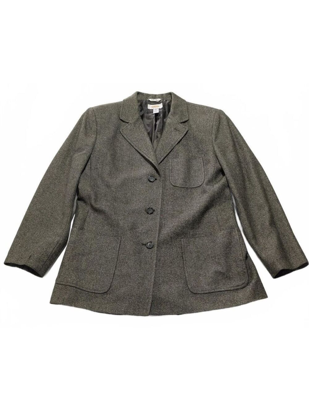 Vintage Talbots Petite Italian Fabric Wool Silk Blend Blazer Jacket Brown Olive